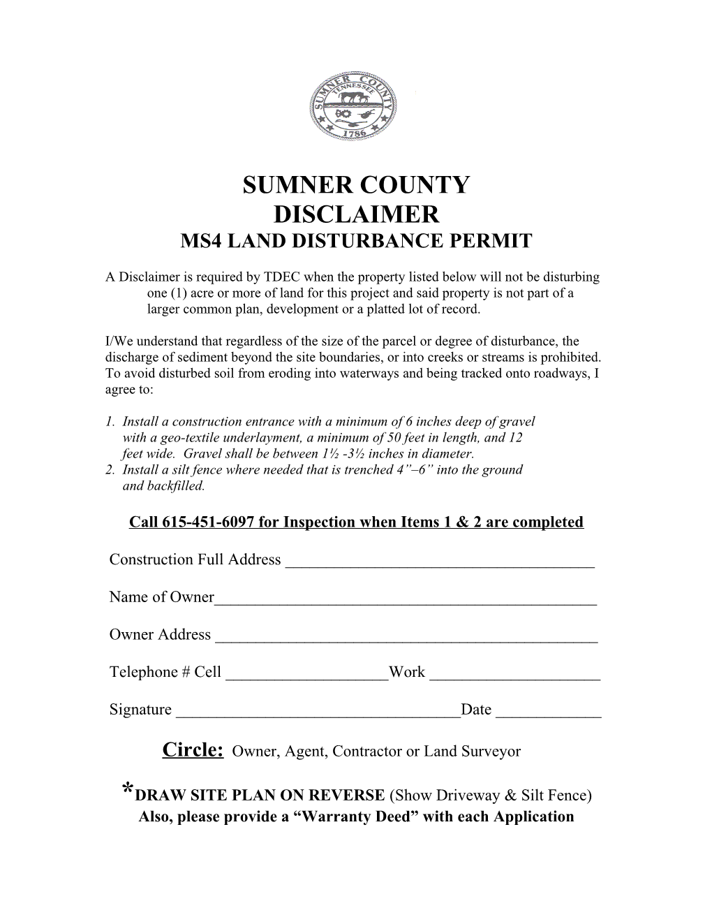 Ms4 Land Disturbance Permit