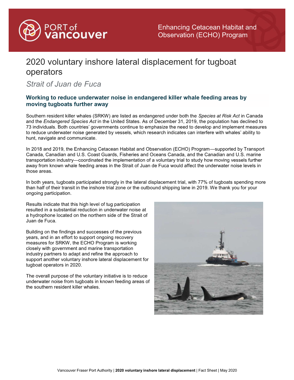 2020 Voluntary Inshore Lateral Displacement for Tugboat Operators Strait of Juan De Fuca