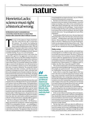 Henrietta Lacks: Science Must Right a Historical Wrong