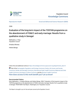 Evaluation of the Long-Term Impact of the TOSTAN Programme on the Abandonment of FGM/C and Early Marriage: Results from a Qualitative Study in Senegal