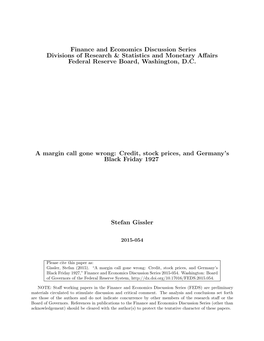 Credit, Stock Prices, and Germany's Black Friday 1927