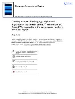 Religion and Migration in the Context of the 3Rd Millennium BC Corded Ware Complex in the Eastern and Northern Baltic Sea Region