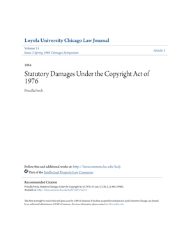 Statutory Damages Under the Copyright Act of 1976 Priscilla Ferch