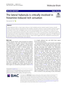 The Lateral Habenula Is Critically Involved in Histamine-Induced Itch Sensation Hyoung-Gon Ko1,2