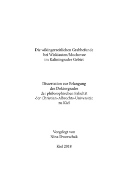 Die Wikingerzeitlichen Grabbefunde Bei Wiskiauten/Mochovoe Im Kaliningrader Gebiet