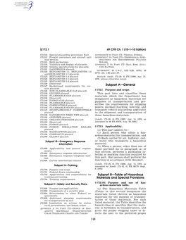 148 Subpart A—General Subpart B—Table of Hazardous Materials