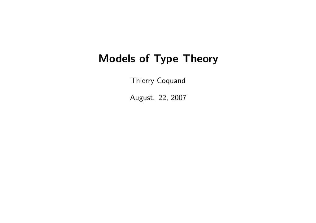 Models of Type Theory