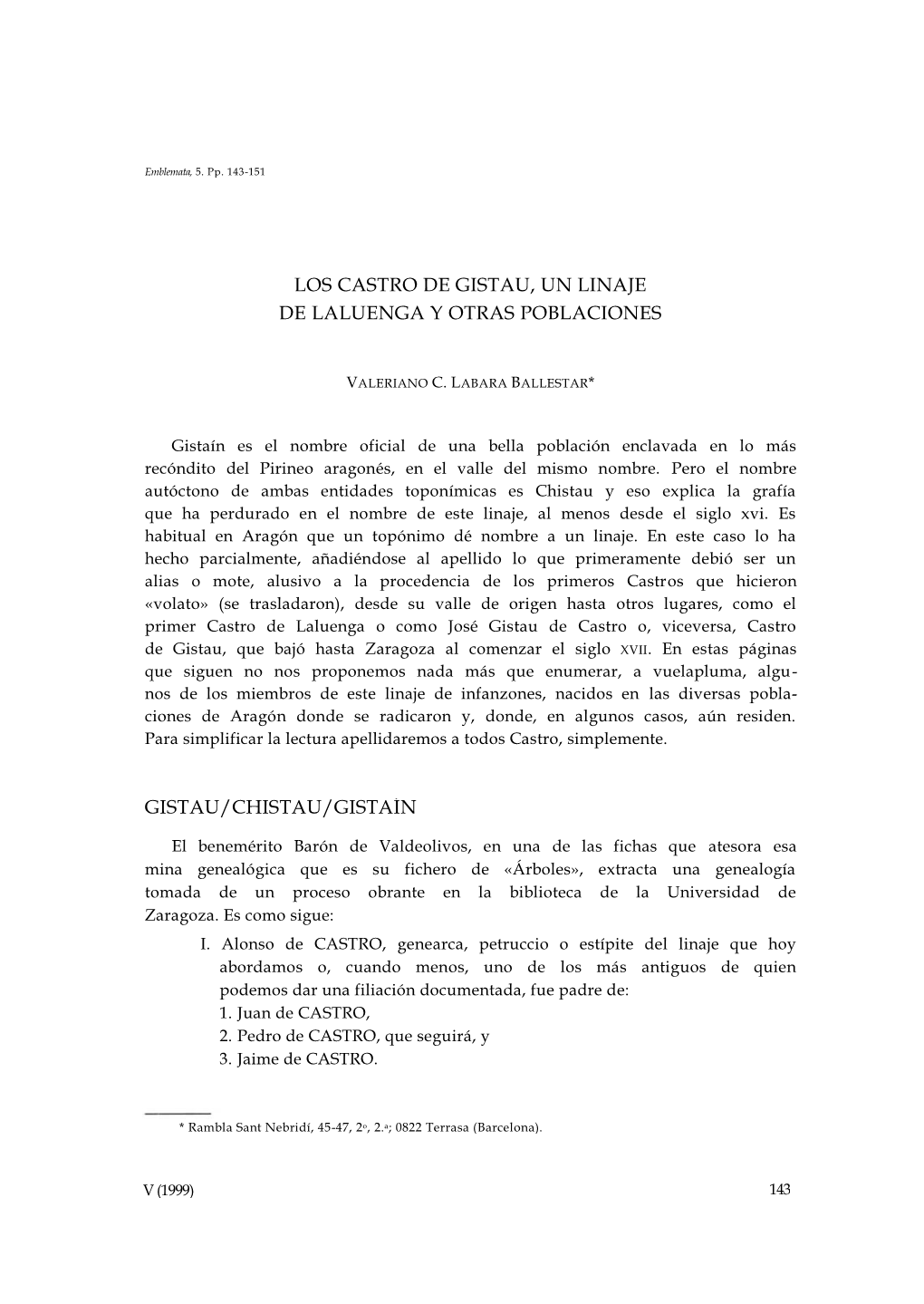 7. Los Castro De Gistau, Un Linaje De Laluenga Y Otra Poblaciones, Por