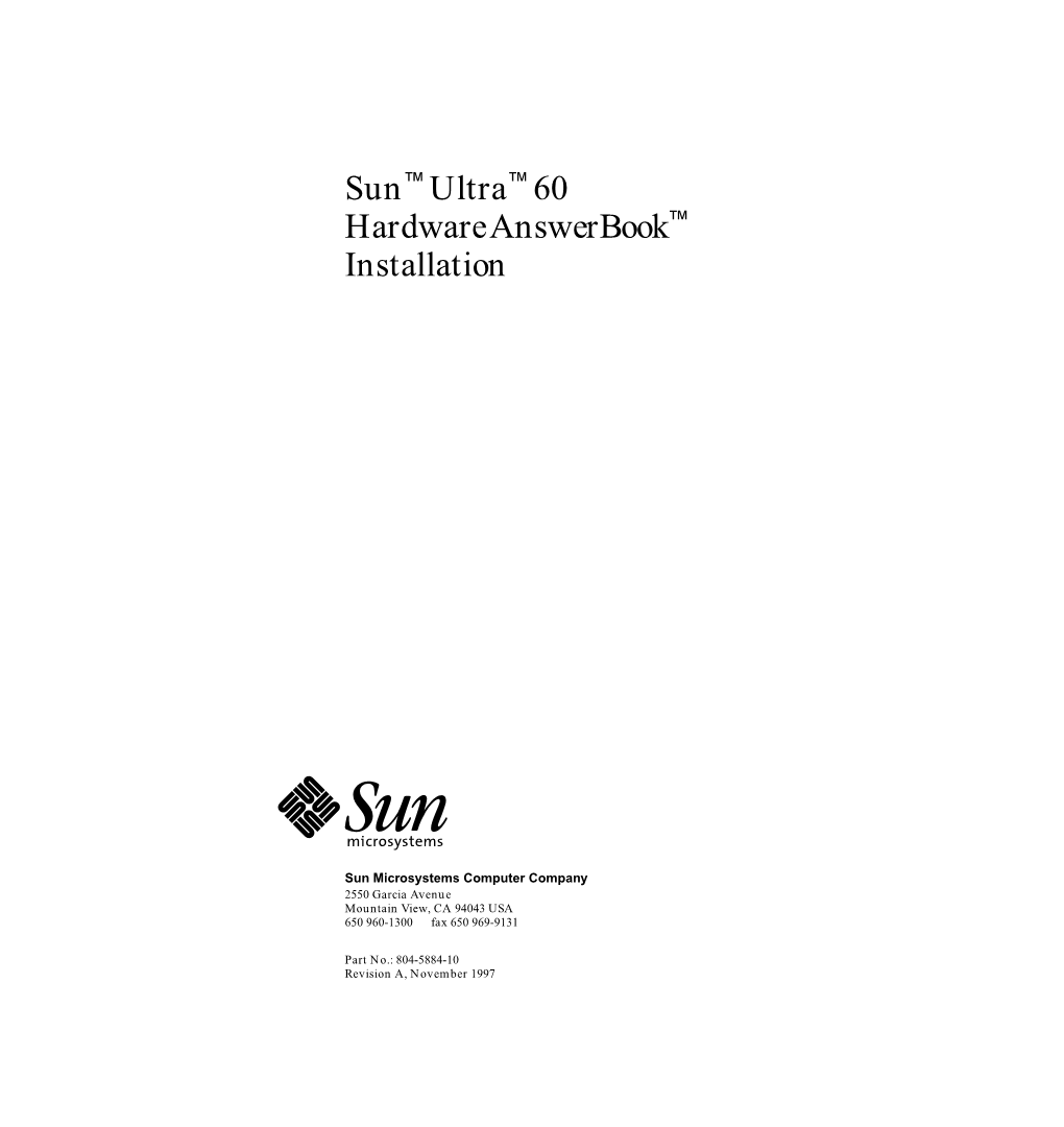 Sun Ultra 60 Hardware Answerbook Installation