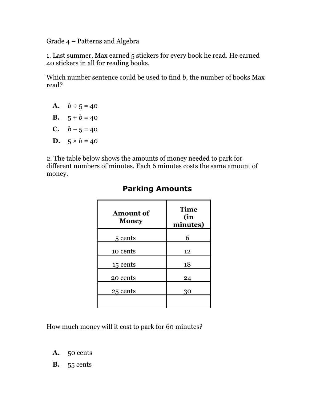 Grade 4 Patterns and Algebra