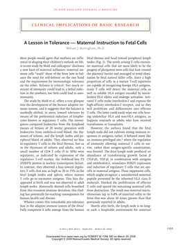 A Lesson in Tolerance — Maternal Instruction to Fetal Cells William J