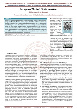 Paragon of Musical Fiesta in Assam Richa Gogoi, Jyoti Senapati Research Scholar, Department of MIL, Gauhati University, Guwahati, Assam, India