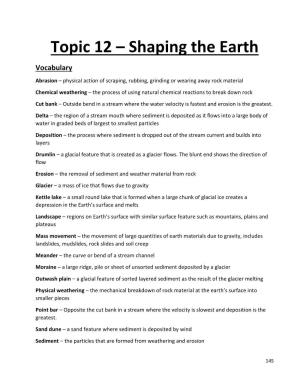 Topic 12 – Shaping the Earth Vocabulary