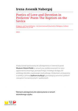 Irena Avsenik Nabergoj Poetics of Love and Devotion in Prešeren’ Poem the Baptism on the Savica