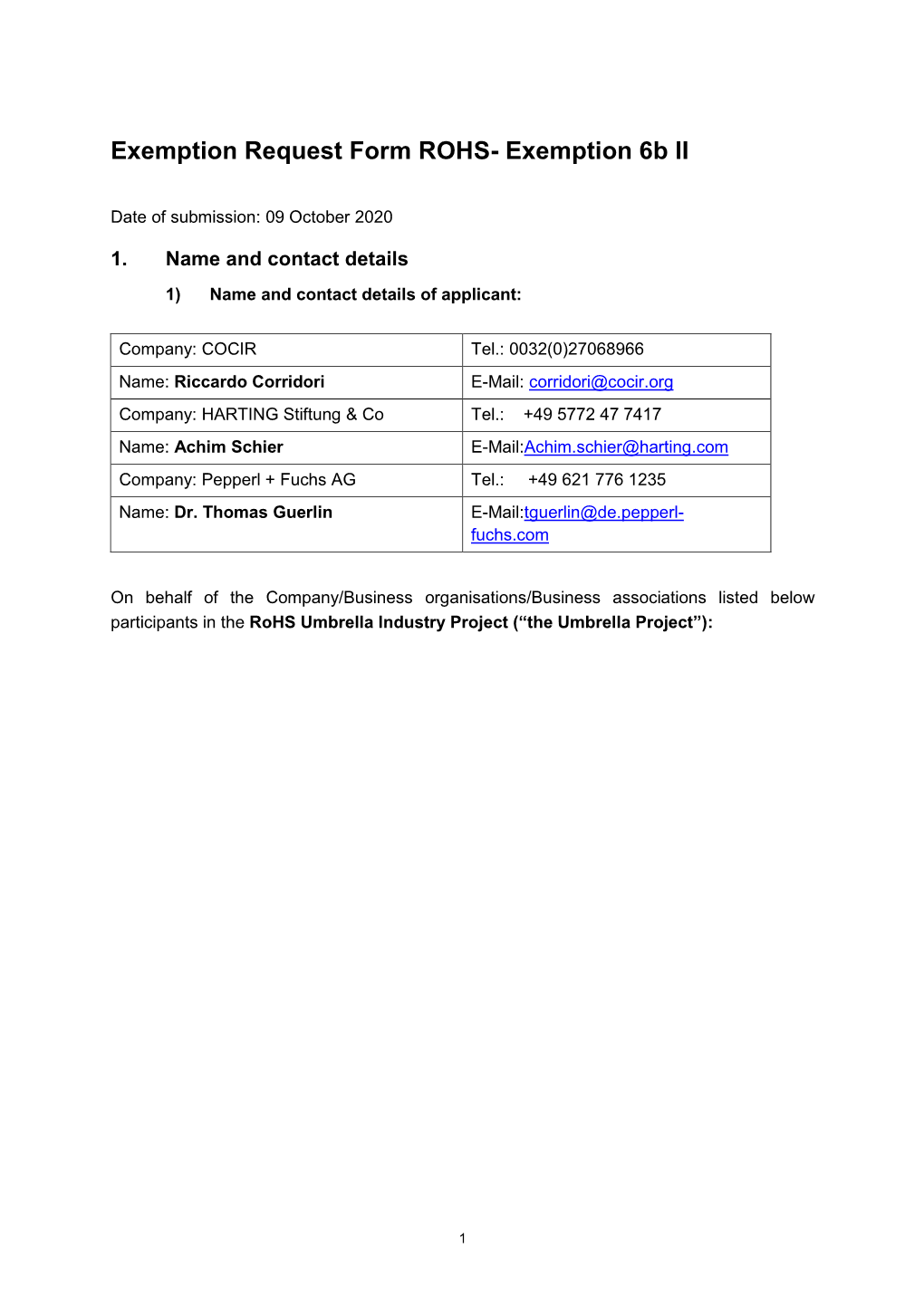 Exemption Request Form ROHS- Exemption 6B II