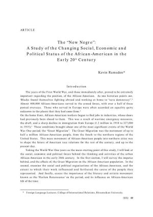 The “New Negro”: a Study of the Changing Social, Economic and Political Status of the African-American in the Early 20Th Century