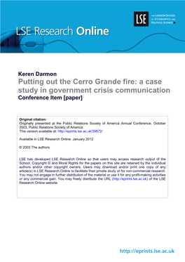 Putting out the Cerro Grande Fire: a Case Study in Government Crisis Communication Conference Item [Paper]