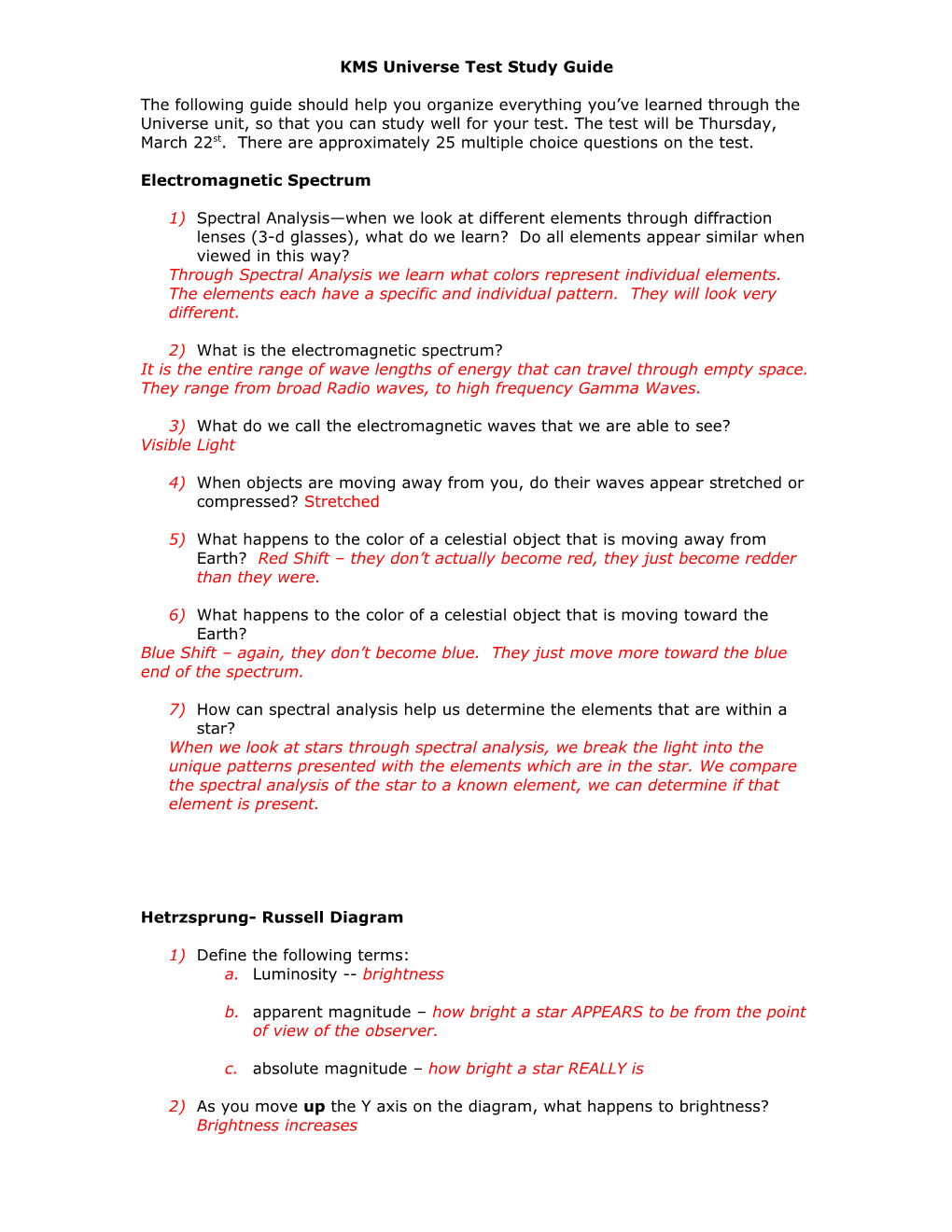 KMS Universe Test Study Guide