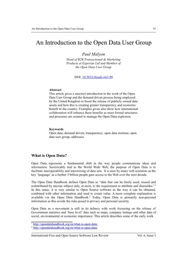 An Introduction to the Open Data User Group 51