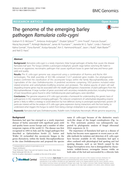 The Genome of the Emerging Barley Pathogen Ramularia Collo-Cygni Graham R