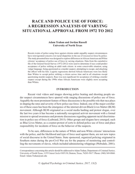 Race and Police Use of Force: a Regression Analysis of Varying Situational Approval from 1972 to 2012