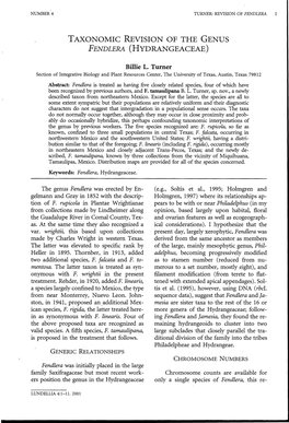 Taxonomic Revision of the Genus Fendlera (Hydrangeaceae)