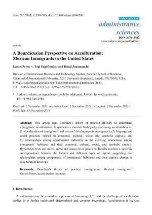 A Bourdieusian Perspective on Acculturation: Mexican Immigrants in the United States
