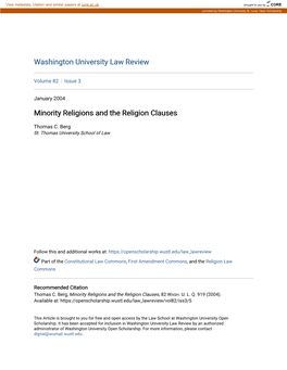 Minority Religions and the Religion Clauses