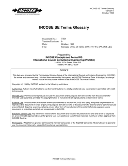 Glossary Defns of Terms 1998-10 TWG INCOSE .Doc