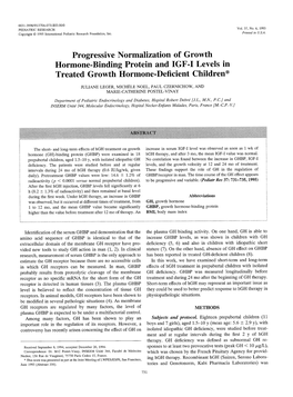 Progressive Normalization of Growth Hormone-Binding Protein and IGF-I Levels in Treated Growth Hormone-Deficient Children*