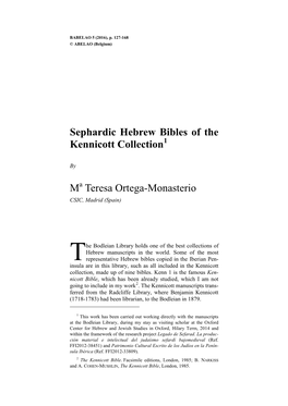 Sephardic Hebrew Bibles of the Kennicott Collection1