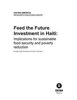 Feed the Future Investment in Haiti: Implications for Sustainable Food Security and Poverty Reduction