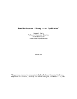 Joan Robinson on “History Versus Equilibrium”