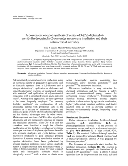 A Convenient One-Pot Synthesis of Series of 3-(2,6-Diphenyl-4- Pyridyl)Hydroquinolin-2-One Under Microwave Irradiation and Their Antimicrobial Activities