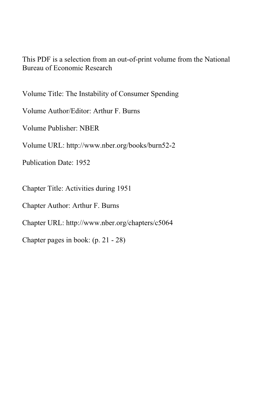 This PDF Is a Selection from an Out-Of-Print Volume from the National Bureau of Economic Research