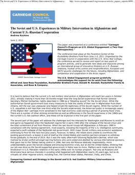 The Soviet and U.S. Experiences in Military Intervention in Afghanistan A