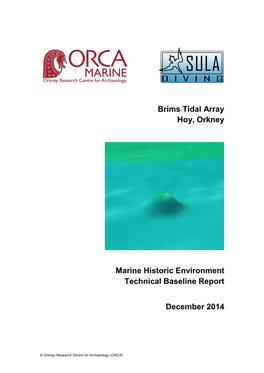 Brims Tidal Array Hoy, Orkney Marine Historic Environment Technical Baseline Report December 2014