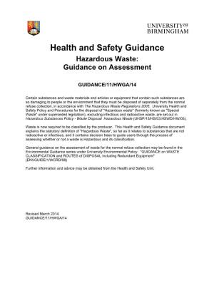 Health and Safety Guidance Hazardous Waste: Guidance on Assessment