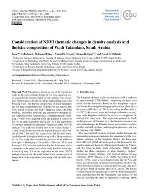 Consideration of NDVI Thematic Changes in Density Analysis and ﬂoristic Composition of Wadi Yalamlam, Saudi Arabia