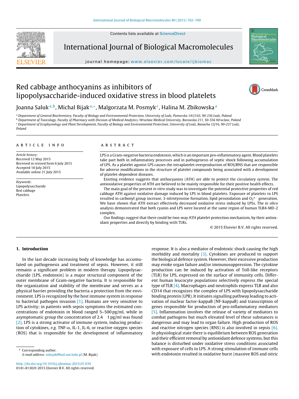 Red Cabbage Anthocyanins As Inhibitors of Lipopolysaccharide