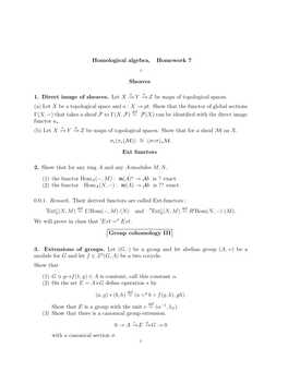 Homological Algebra, Homework 7 Sheaves 1. Direct