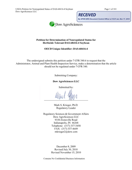 DAS-68416-4 Soybean Page 1 of 181 Dow Agrosciences LLC