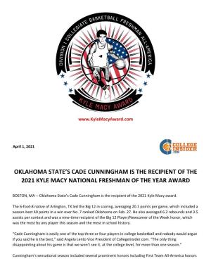 Oklahoma State's Cade Cunningham Is the Recipient