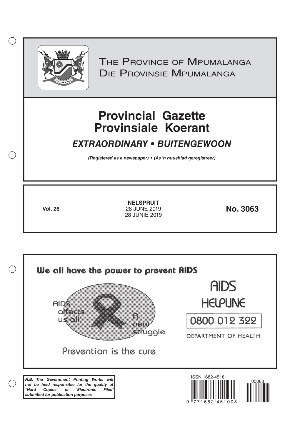 Provincial Gazette Provinsiale Koerant EXTRAORDINARY • BUITENGEWOON