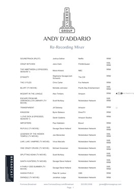 ANDY D'addario Re-Recording Mixer