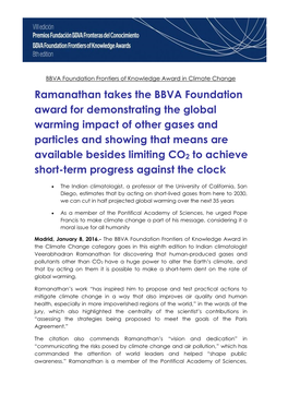Ramanathan Takes the BBVA Foundation Award For