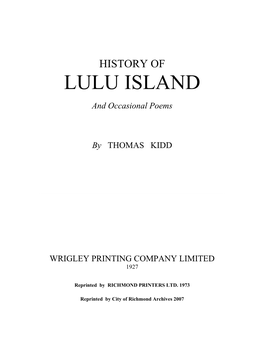 History of Lulu Island by Thomas Kidd