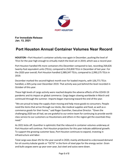 Port Houston Annual Container Volumes Near Record