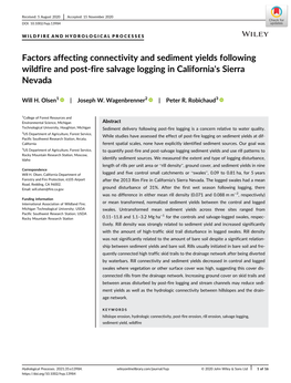 Factors Affecting Connectivity and Sediment Yields Following Wildfire and Post-Fire Salvage Logging in California's Sierra Nevada