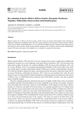 Zootaxa, Re-Evaluation of Species Allied to Mithrax Hispidus